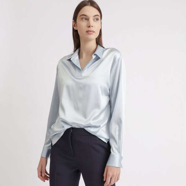 BOSS - blusa Ipula - seta - blu pallido
