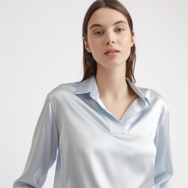 BOSS - blusa Ipula - seta - blu pallido