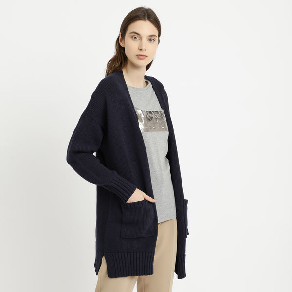 BOSS - Cardigan Isalinni - 100% cotone - blu scuro