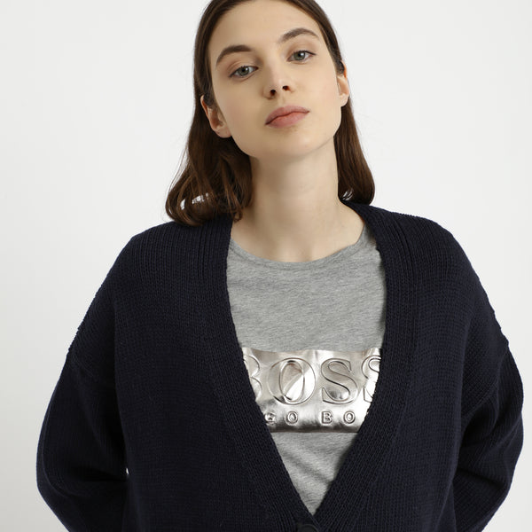 BOSS - Cardigan Isalinni - 100% cotone - blu scuro