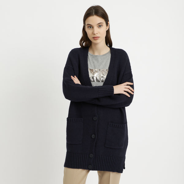 BOSS - Cardigan Isalinni - 100% cotone - blu scuro