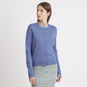 BOSS - Cardigan Fray - 100% lana vergine - blu