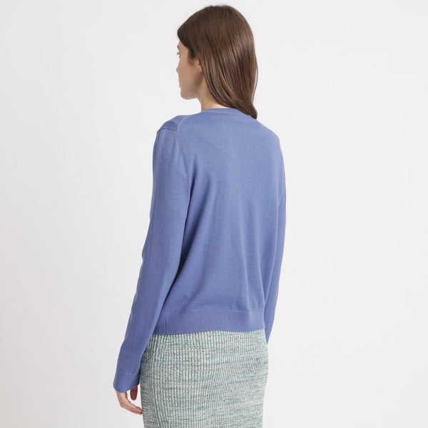 BOSS - Cardigan Fray - 100% lana vergine - blu