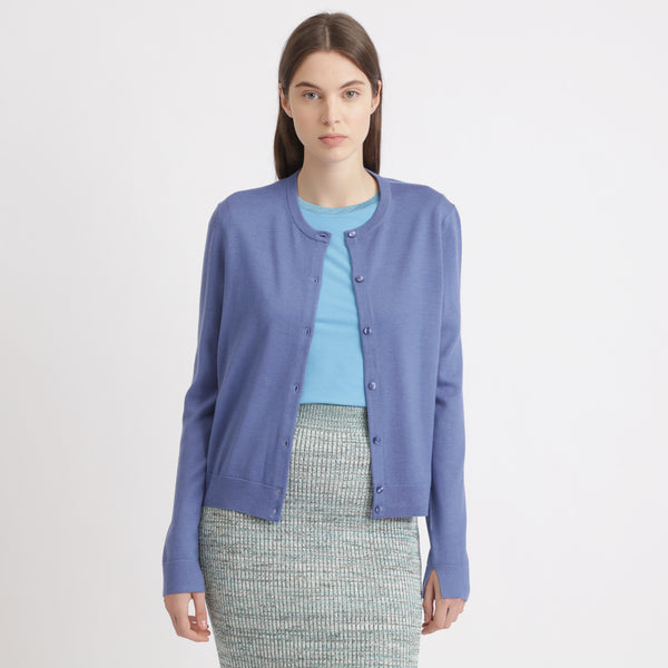 BOSS - Cardigan Fray - 100% lana vergine - blu