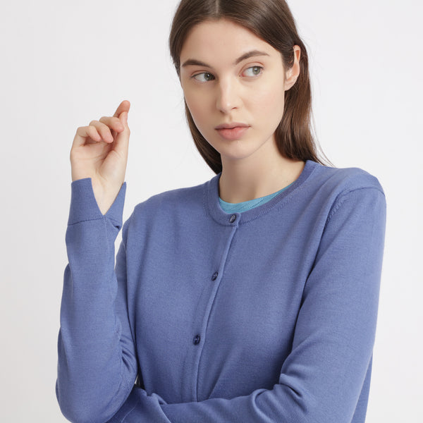BOSS - Cardigan Fray - 100% lana vergine - blu