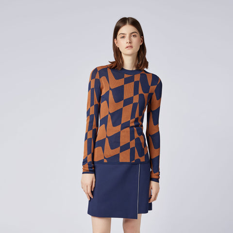 BOSS - Maglia Fantina - blu scuro e marrone