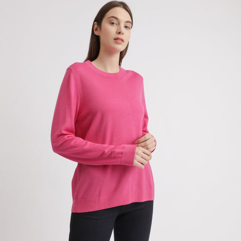 BOSS - Maglia Fegan - 100% lana vergine - fucsia