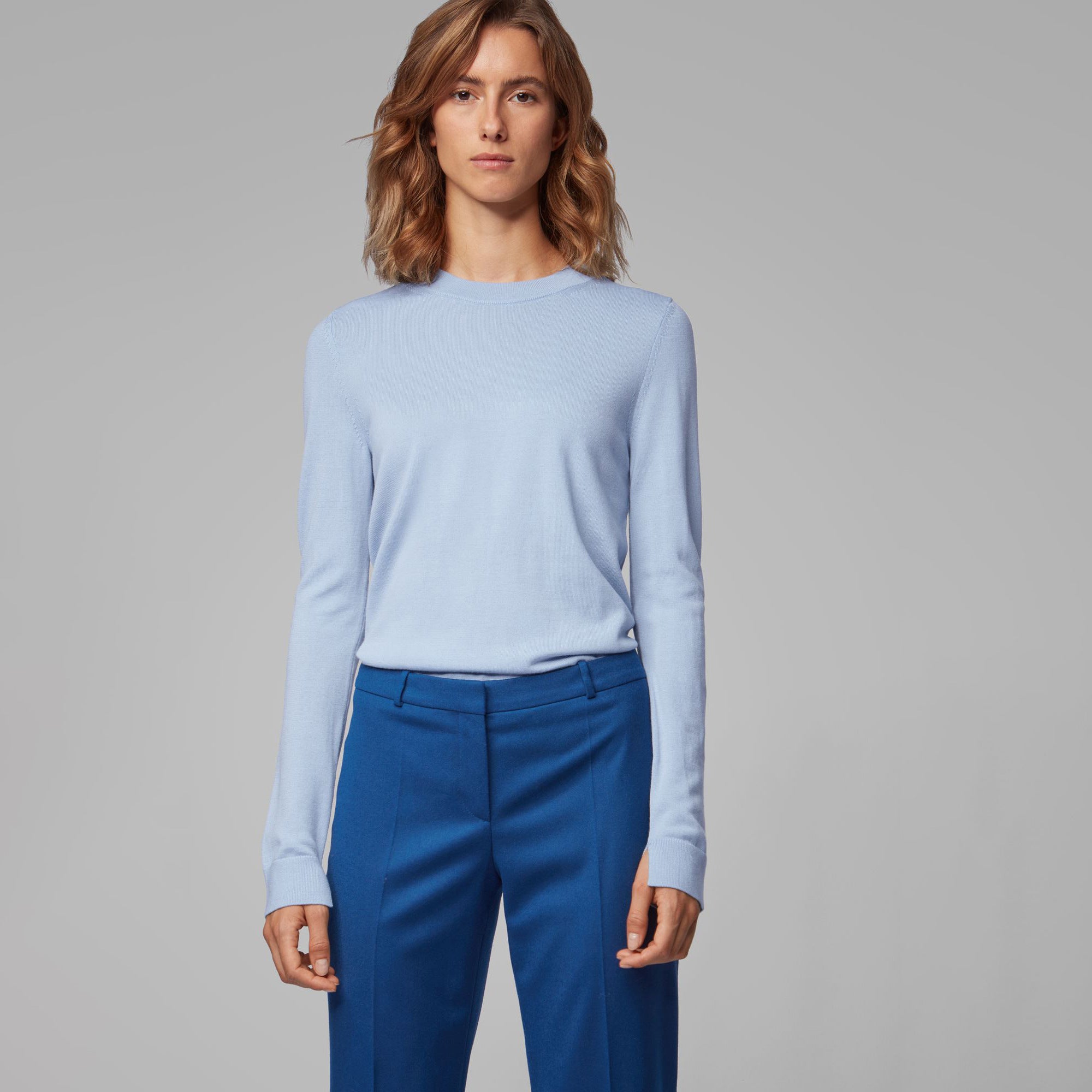 BOSS - Maglia Fegan - 100% lana vergine - turchese