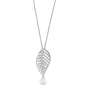 Collana Foglia - acciaio, perle e cristalli - color argento