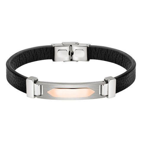 Bracciale Moody - pelle e acciaio - nero