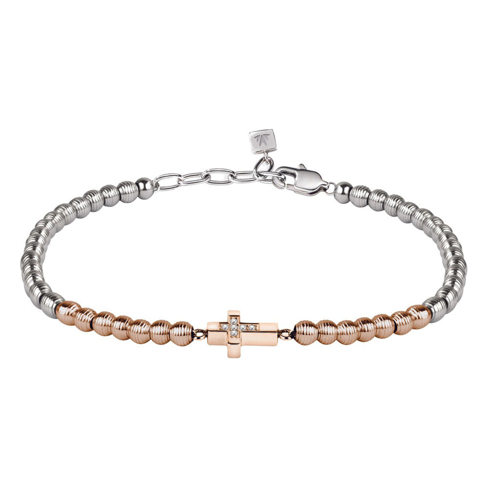 Bracciale Mister - acciaio e diamanti ct 0.004 - color oro rosa e argento