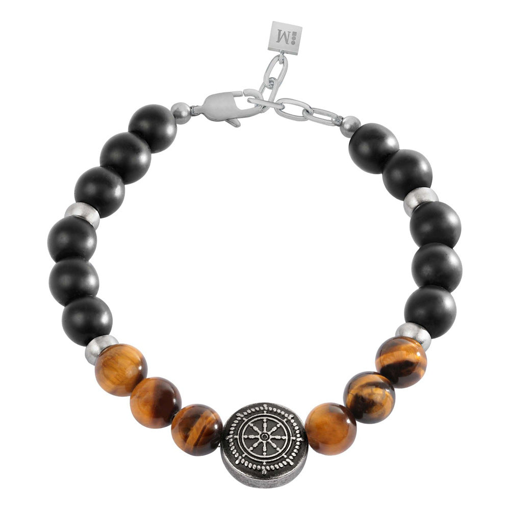 Bracciale Nobile - acciaio - pietra occhio di tigre e onice