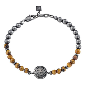Bracciale Nobile - acciaio e pietra occhio di tigre - color argento