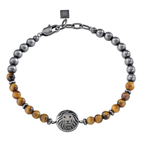Bracciale Nobile - acciaio e pietra occhio di tigre - color argento