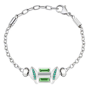Bracciale Drops con charms - acciaio e cristalli verdi - color argento