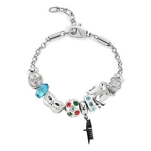 Bracciale Drops con charms - acciaio e cristalli multicolore - color argento