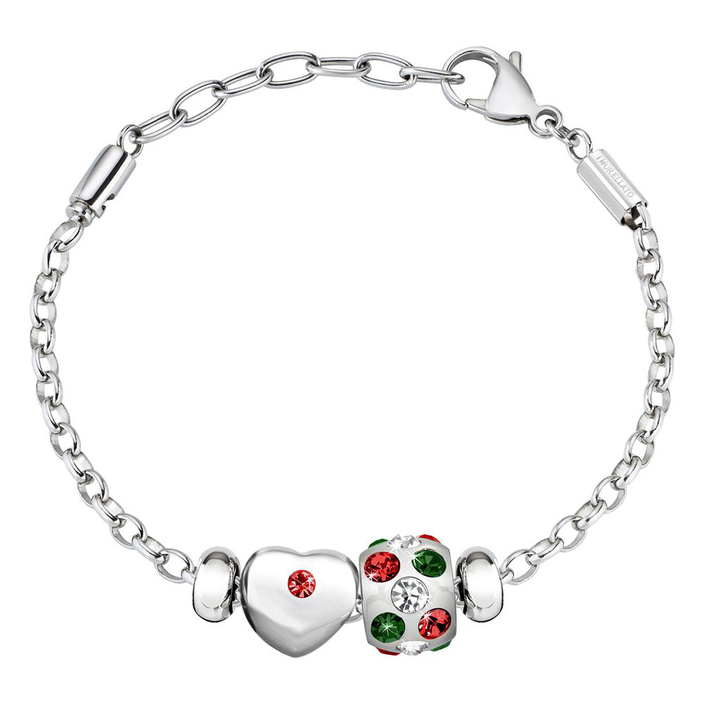 Bracciale Drops con charms - acciaio e cristalli multicolore - color argento