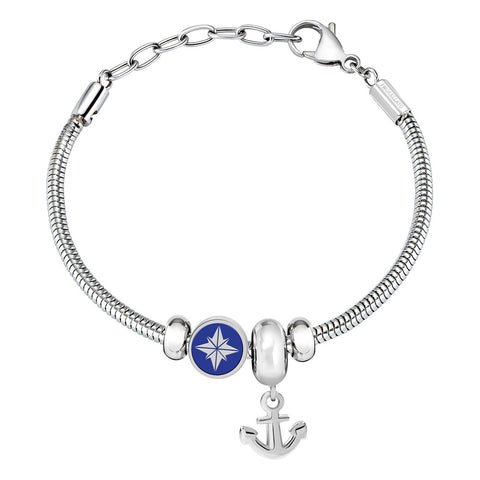 Bracciale Drops con charms - acciaio e smalto blu - color argento