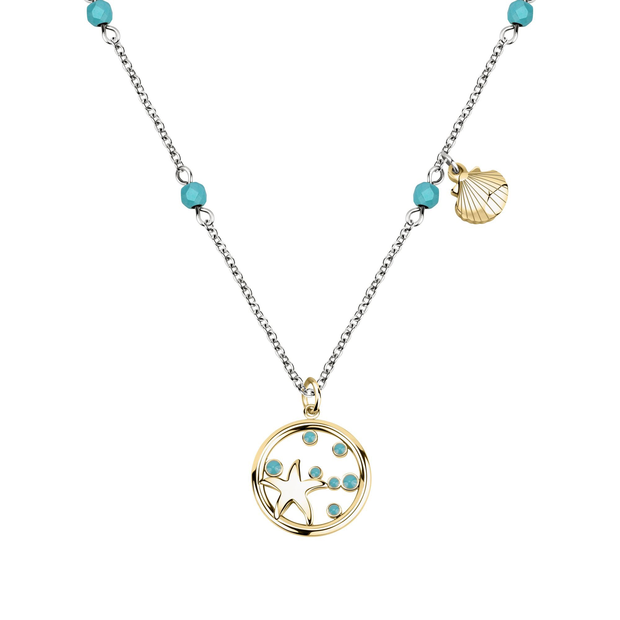 Collana Madagascar - acciaio e turchesi - color argento e oro