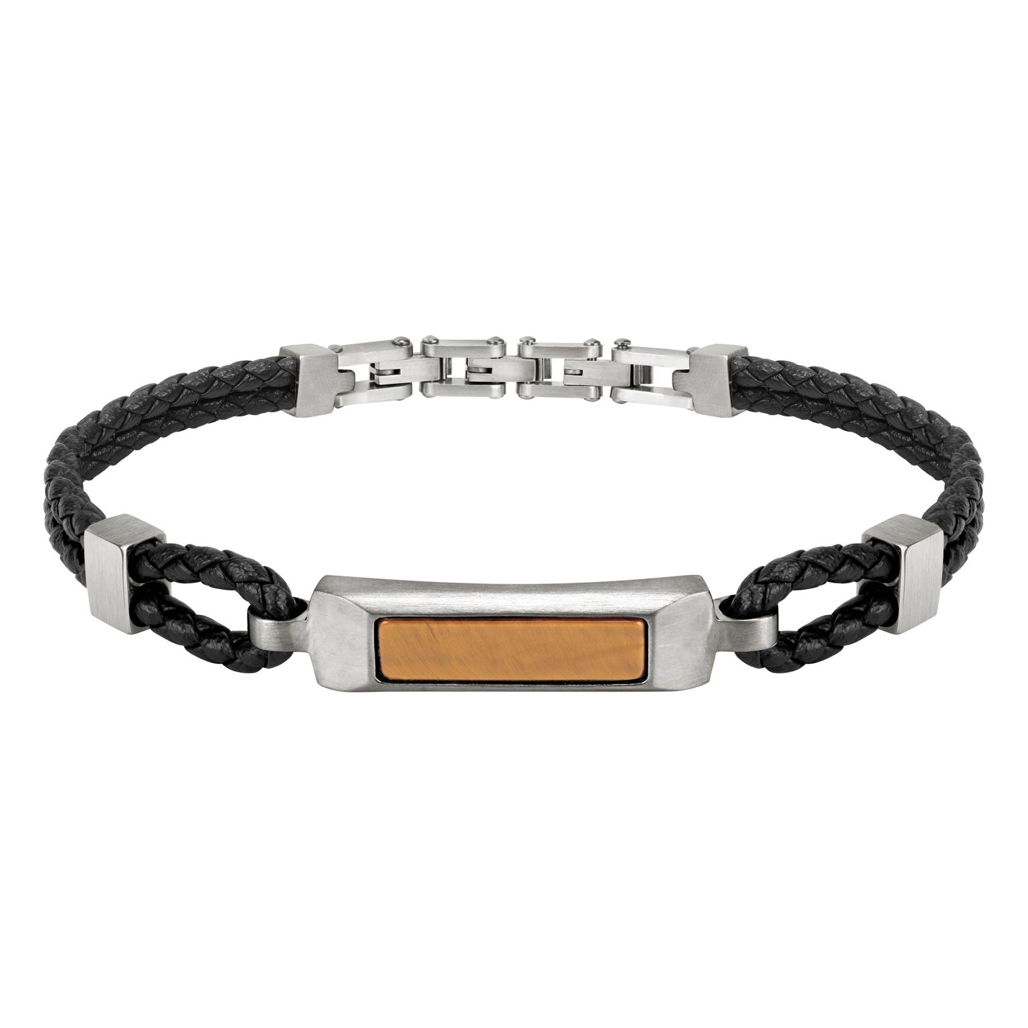 Bracciale Lux - acciaio e pelle - nero