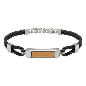 Bracciale Lux - acciaio e pelle - nero