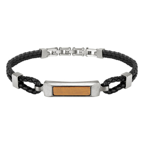 Bracciale Lux - acciaio e pelle - nero