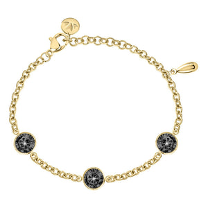 Bracciale Gipsy con charm - acciaio e pietre - color oro e nero