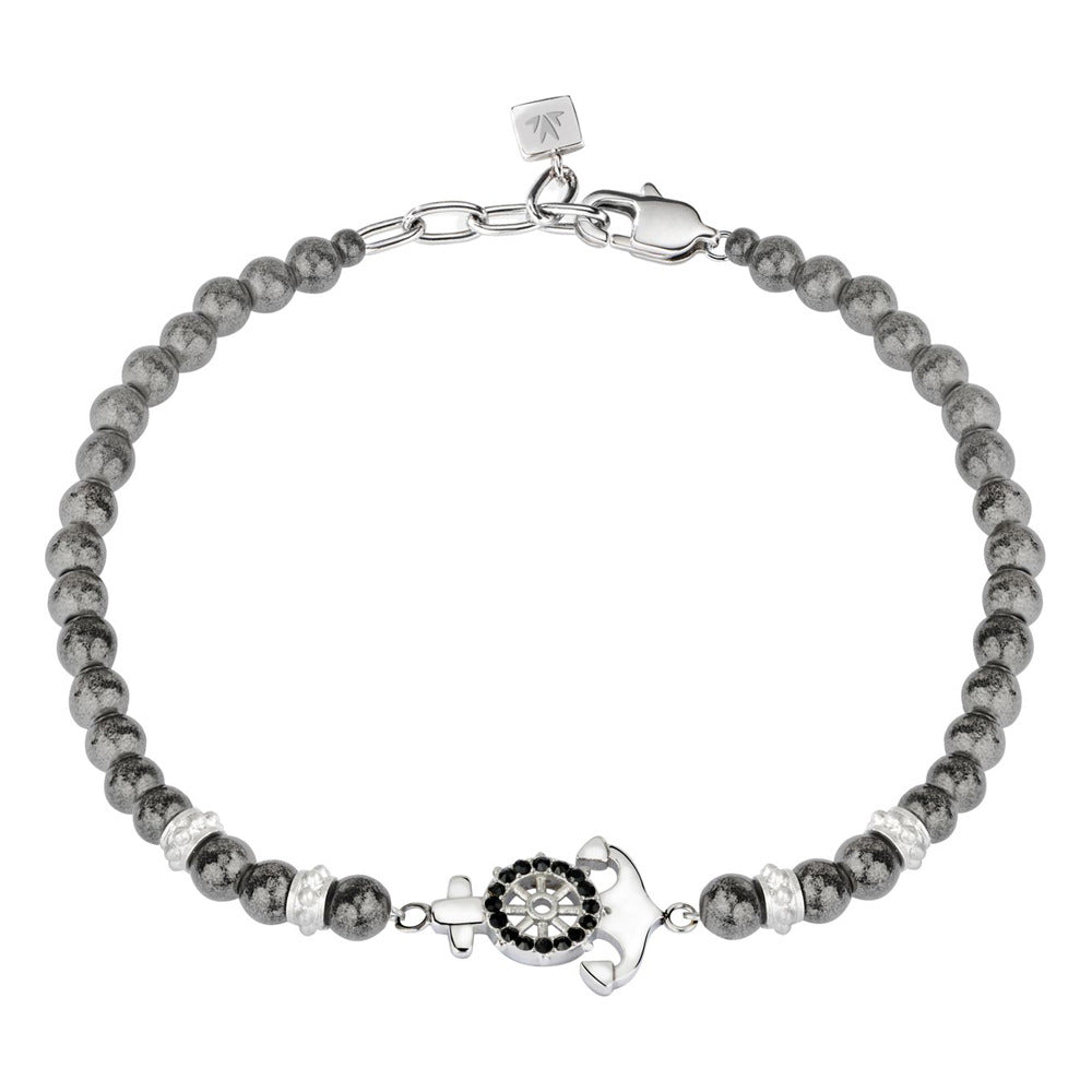 Bracciale Vela - Acciaio e cristallo- nero e grigio