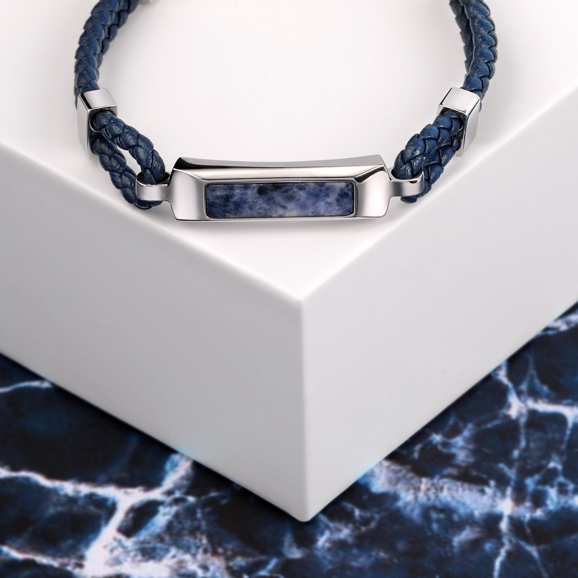 Bracciale Lux - acciaio e dumortierte - color argento e blu