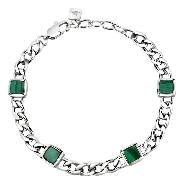 Bracciale Lux - acciaio e pietra malachite - color argento e verde