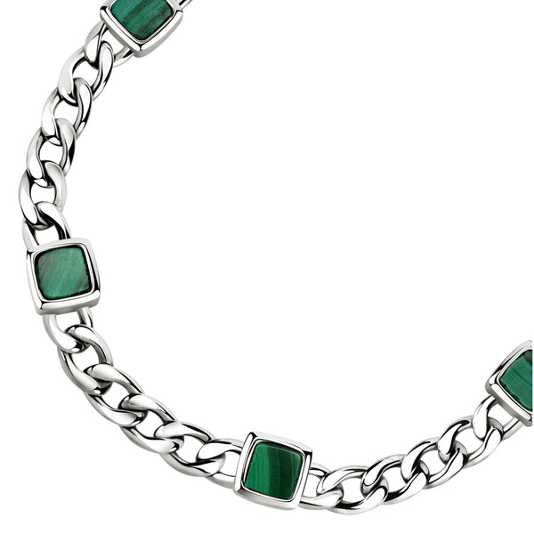 Bracciale Lux - acciaio e pietra malachite - color argento e verde