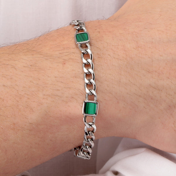 Bracciale Lux - acciaio e pietra malachite - color argento e verde