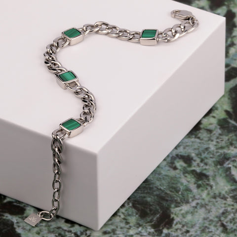 Bracciale Lux - acciaio e pietra malachite - color argento e verde