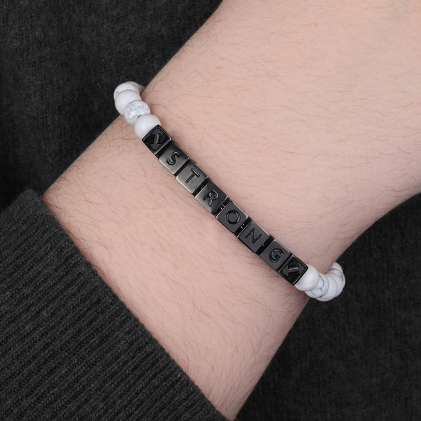 Bracciale Nobile - acciaio e howlite - color bianco e argento