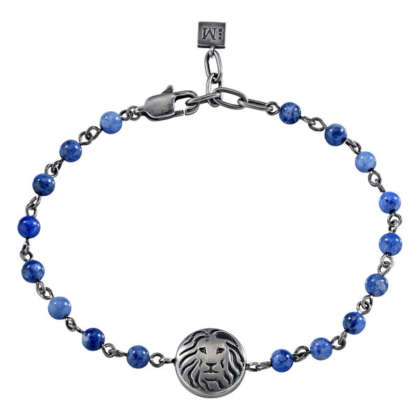Bracciale Nobile - acciaio e pietra dumortierite - color grigio e blu