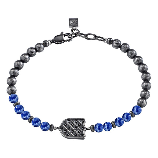 Bracciale Nobile - acciaio e pietra dumortierite - color grigio e blu