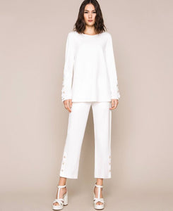 Blusa con volant e perle