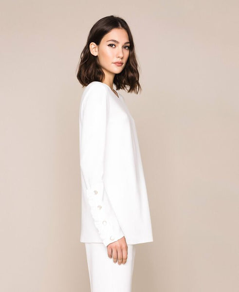 Blusa con volant e perle