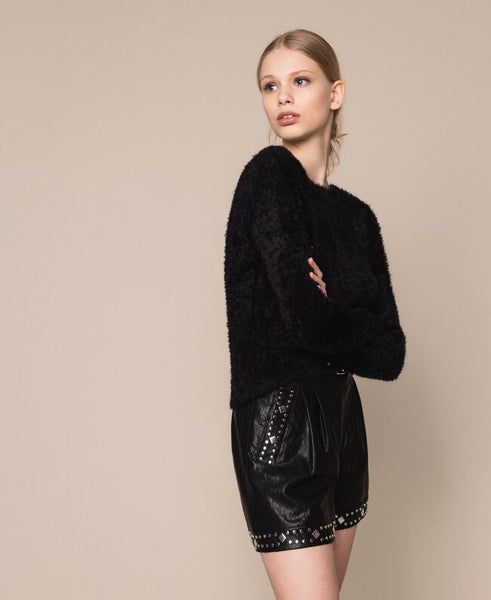 Maglia-cardigan in filato effetto pelliccia