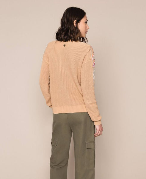 Maglia boxy con fiori patch e ricami