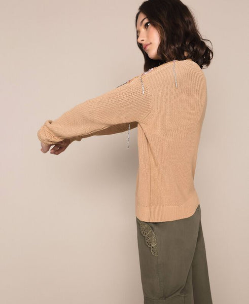 Maglia boxy con fiori patch e ricami