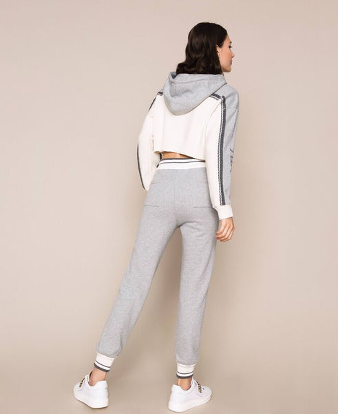 Maglia cropped con inserto in felpa e logo