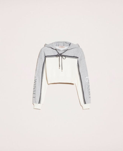 Maglia cropped con inserto in felpa e logo