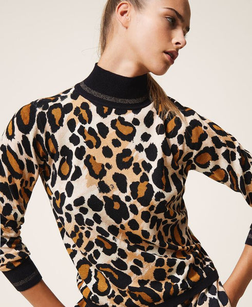 Maglia lupetto a stampa animalier