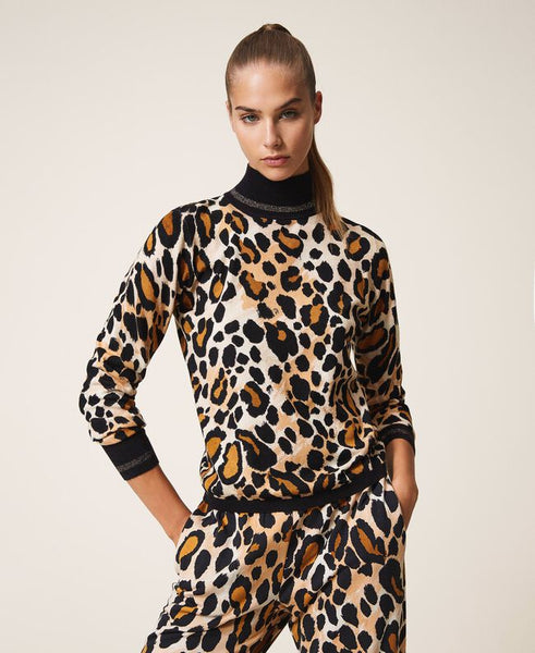 Maglia lupetto a stampa animalier