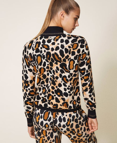 Maglia lupetto a stampa animalier