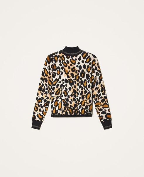 Maglia lupetto a stampa animalier