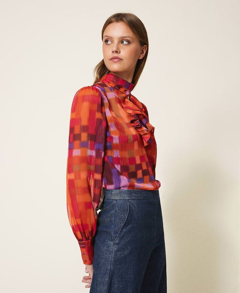 Blusa in creponne lurex stampato