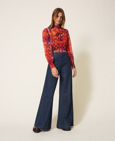Blusa in creponne lurex stampato