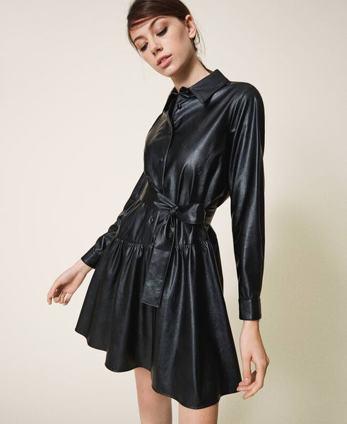 ⚡Abito in similpelle con cintura e balza